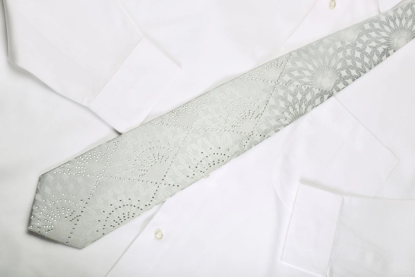 Pierre Balmain Silk Necktie Geometric On Silver With Rhinestones - Image 4
