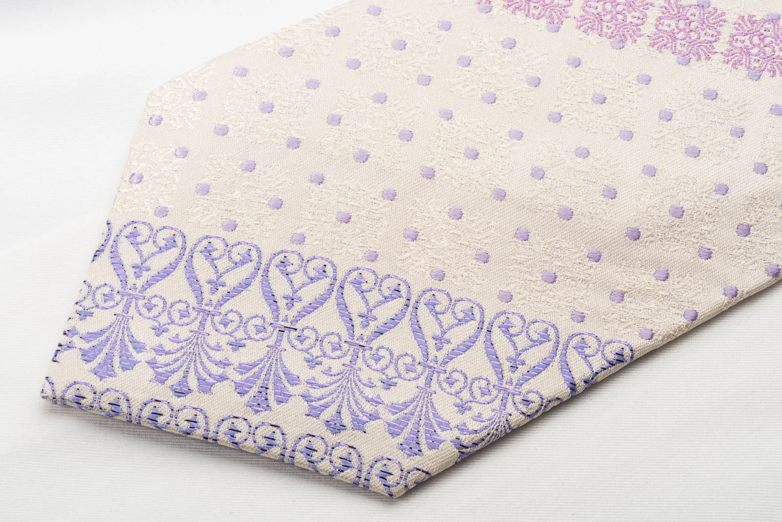 Pierre Balmain Silk Tie Purple Cartouche On White With Rhinestones Purple Silver Sparkles - Image 6