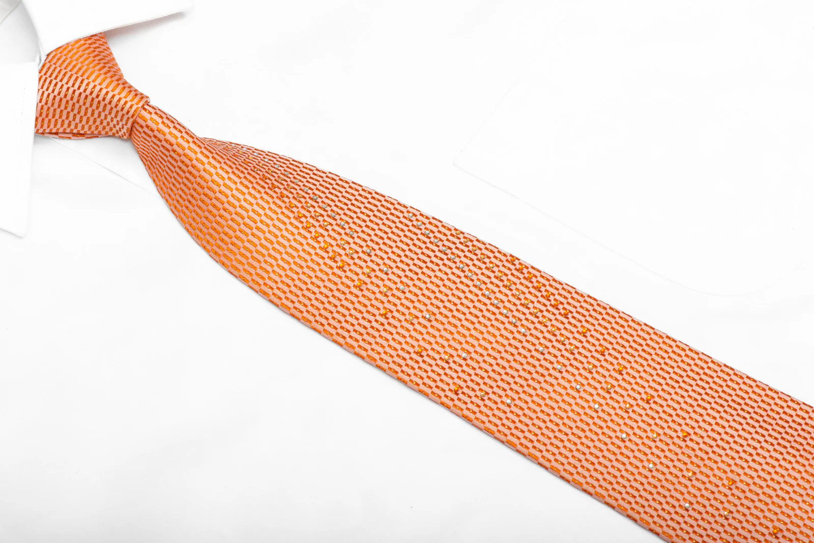 Orange Geometric On Peach Rhinestone Silk Necktie With Gold Sparkles - Image 2