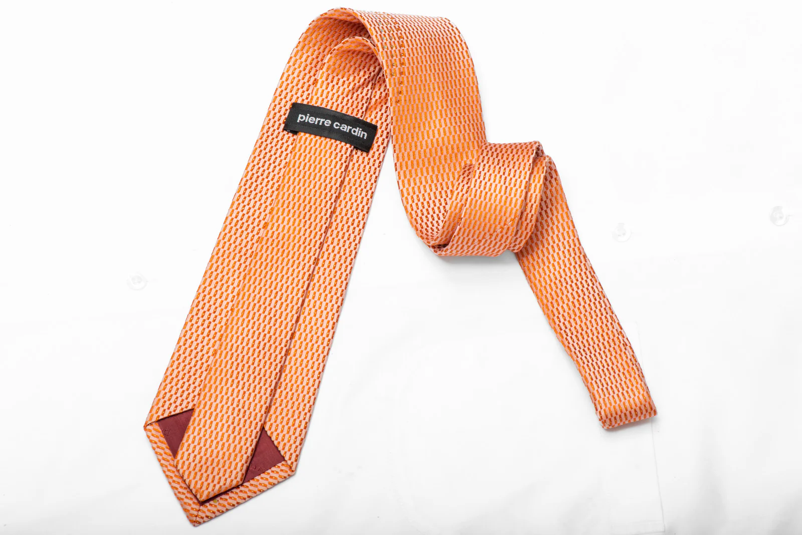 Orange Geometric On Peach Rhinestone Silk Necktie With Gold Sparkles - Image 4
