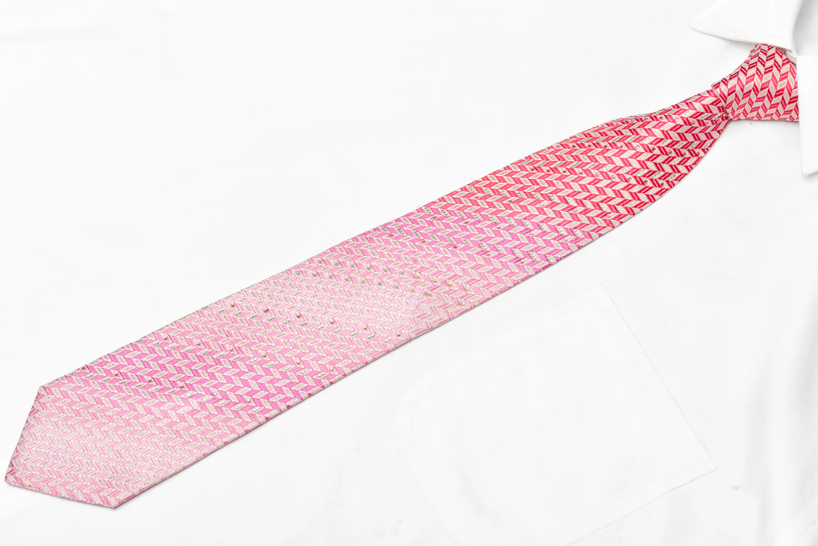 Pink Purple Geometric Rhinestone Silk Necktie With Silver Sparkles - Image 2