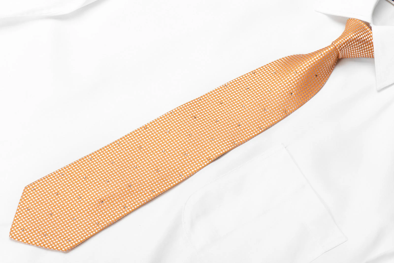 Pierre Cardin Men's Crystal Silk Necktie Micro Dots On Peach Orange With Silver Sparkles - Image 2