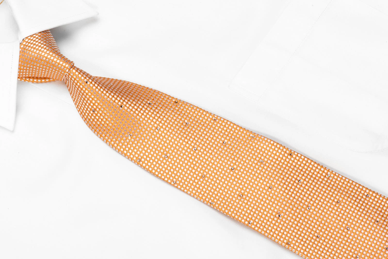 Pierre Cardin Men's Crystal Silk Necktie Micro Dots On Peach Orange With Silver Sparkles - Image 3