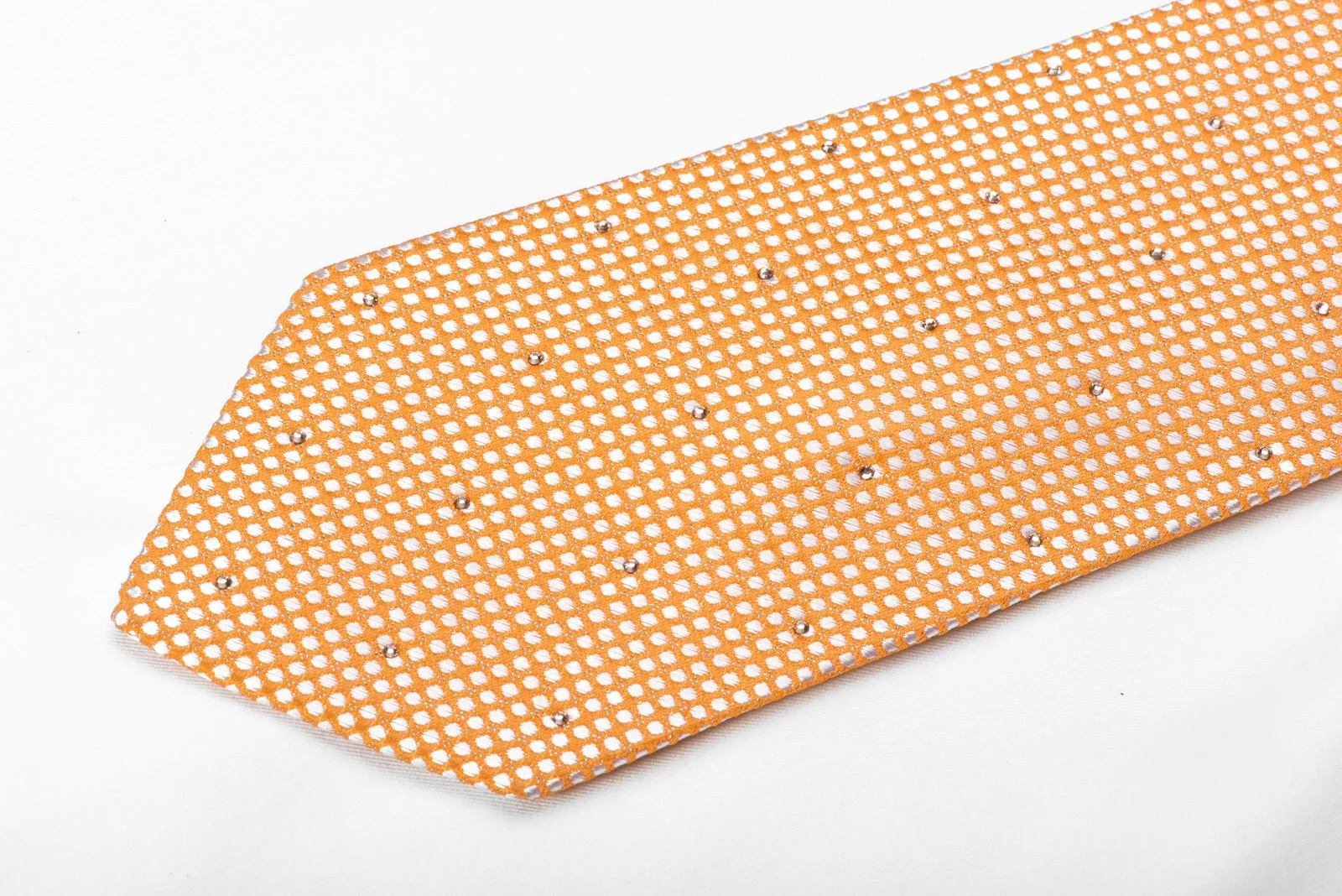 Pierre Cardin Men's Crystal Silk Necktie Micro Dots On Peach Orange With Silver Sparkles - Image 5
