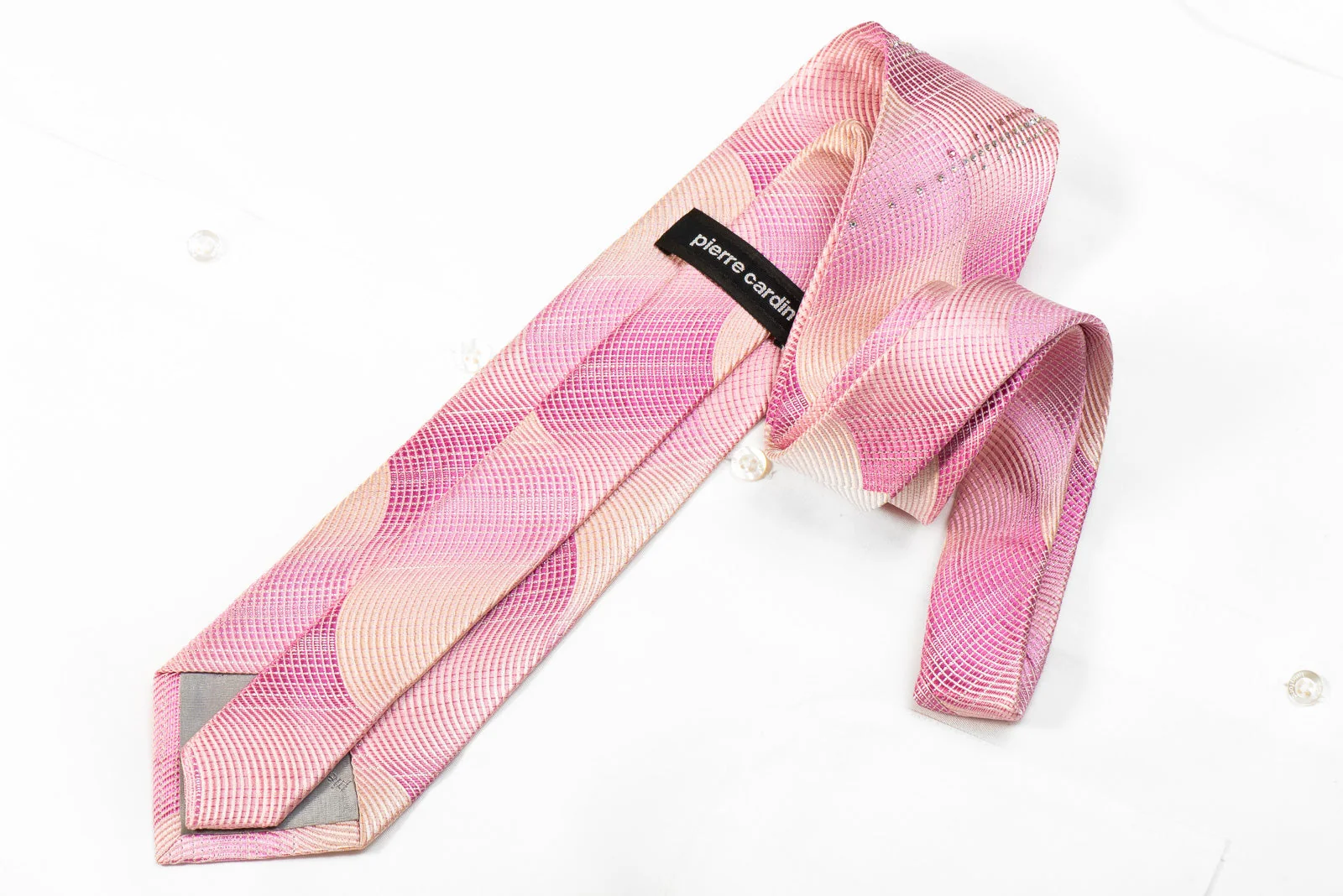 Pierre Cardin Men's Crystal Silk Necktie Waves On Pink With Silver Sparkles - Image 4