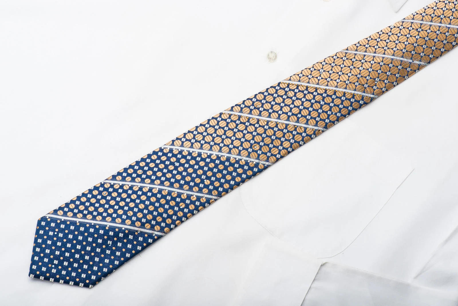 Pierre Cardin Men's Rhinestone Tie Golden Dots On Blue Silk With Sparkles - Image 5