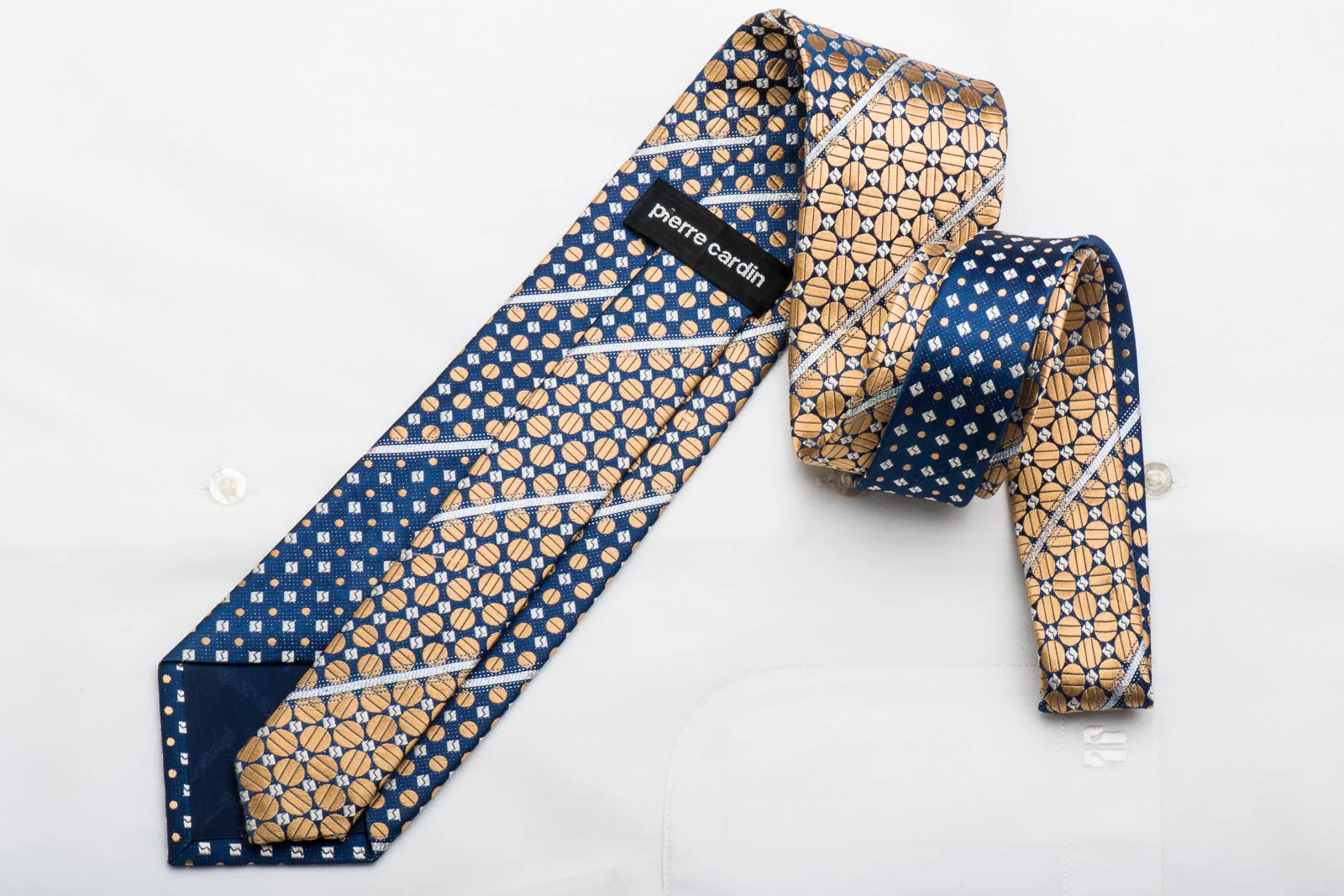 Pierre Cardin Men's Rhinestone Tie Golden Dots On Blue Silk With Sparkles - Image 6