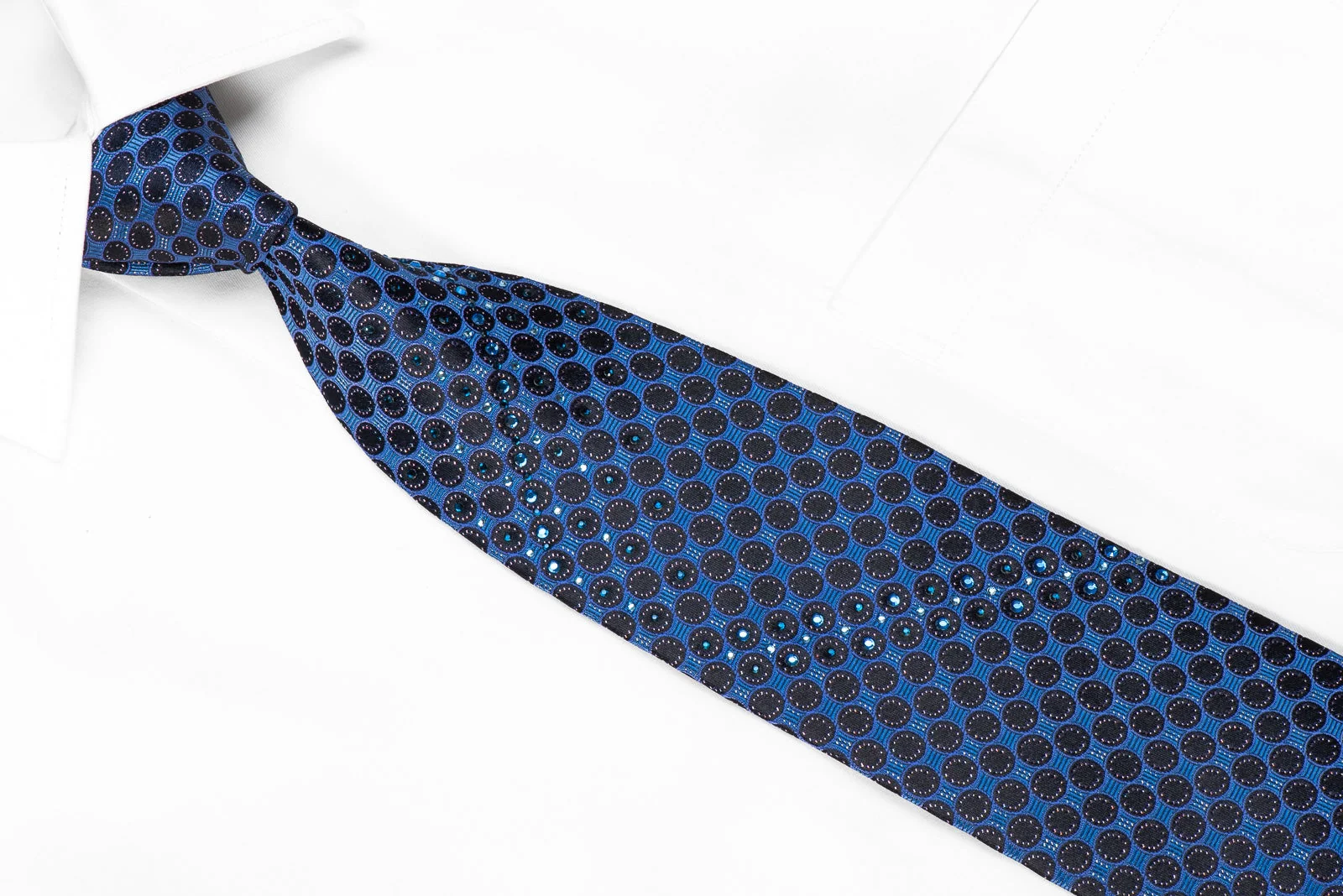 Pierre Cardin Men's Silk Necktie Black Circles On Blue Rhinestone Necktie - Image 2