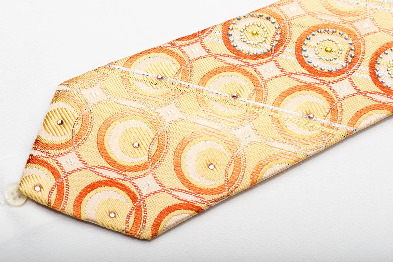 Pierre Cardin Men's Silk Necktie Geometric Circles On Yellow Sparkling With Rhinestones - Image 2