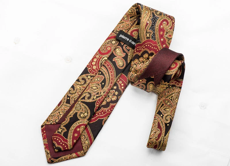 Pierre Cardin Men's Silk Necktie Gold Burgundy Black Paisley Sparkling With Rhinestones - Image 6
