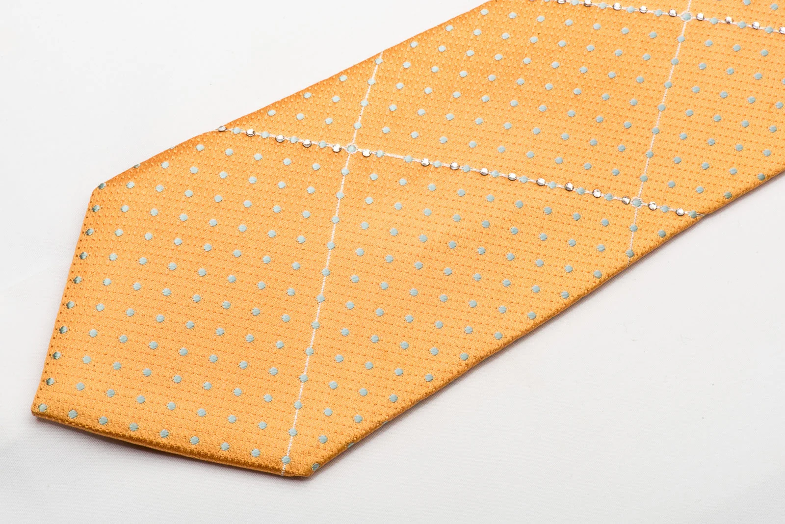 Pierre Cardin Men's Silk Rhinestone Necktie Silver Dots On Orange With Sparkles - Image 5