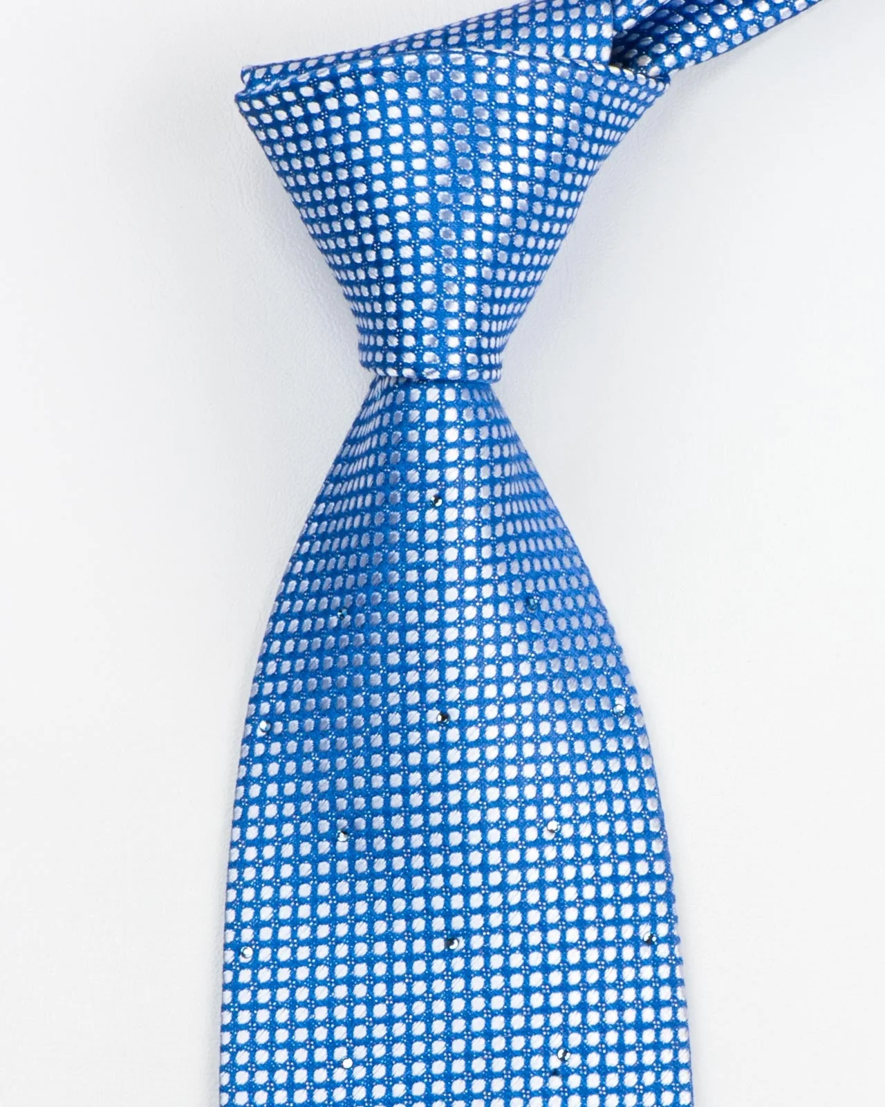 Pierre Cardin Men's Silk Rhinestone Necktie White Dots On Blue With Micro Silver Sparkles - Image 7