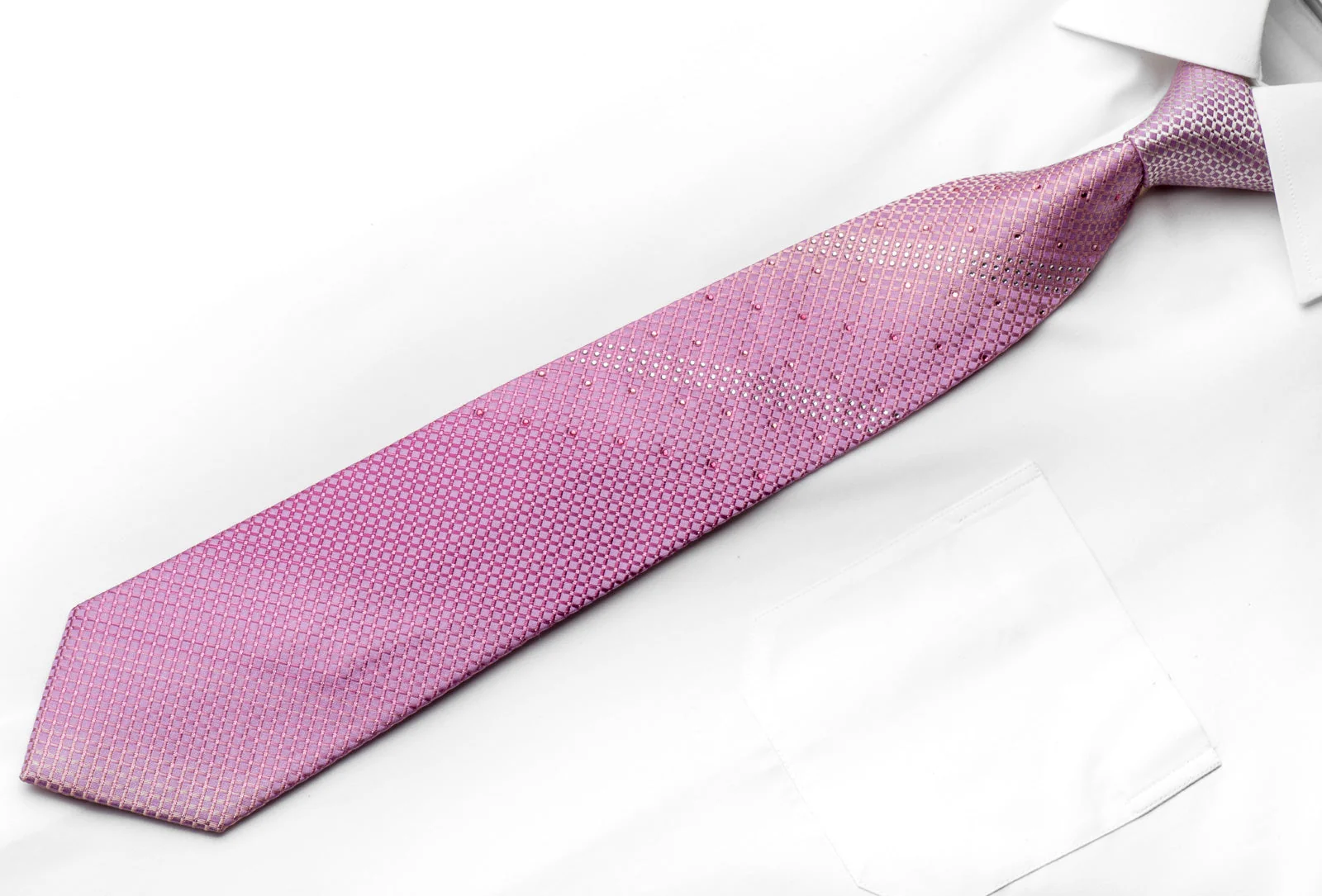 Pierre Cardin Men's Silk Rhinestone Tie Trellis On Pink With Pink Sparkles - Image 3
