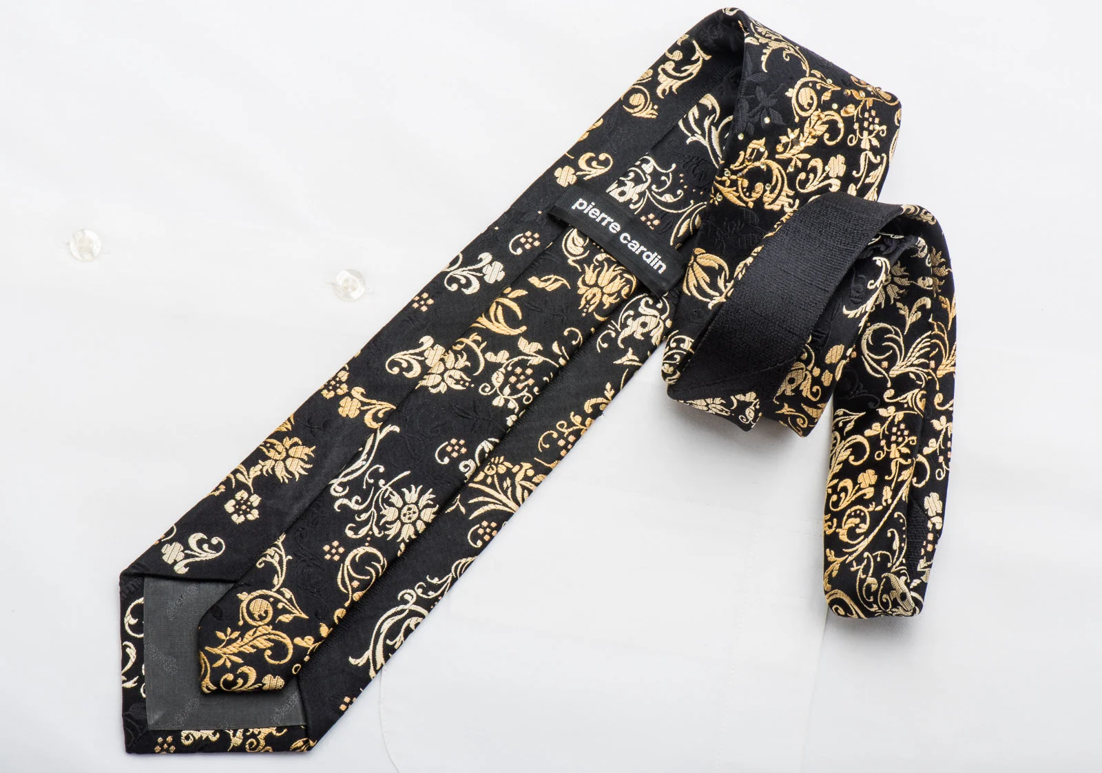 Pierre Cardin Men's Silk Tie Golden Acanthus On Black Sparkling With Rhinestones - Image 6
