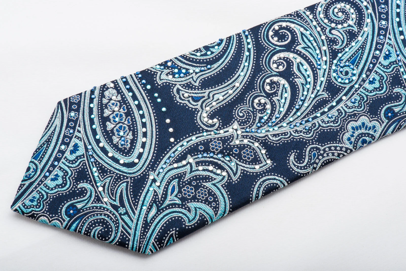 Pierre Cardin Men's Silk Tie Paisley On Blue Sparkling With Rhinestones - Image 2