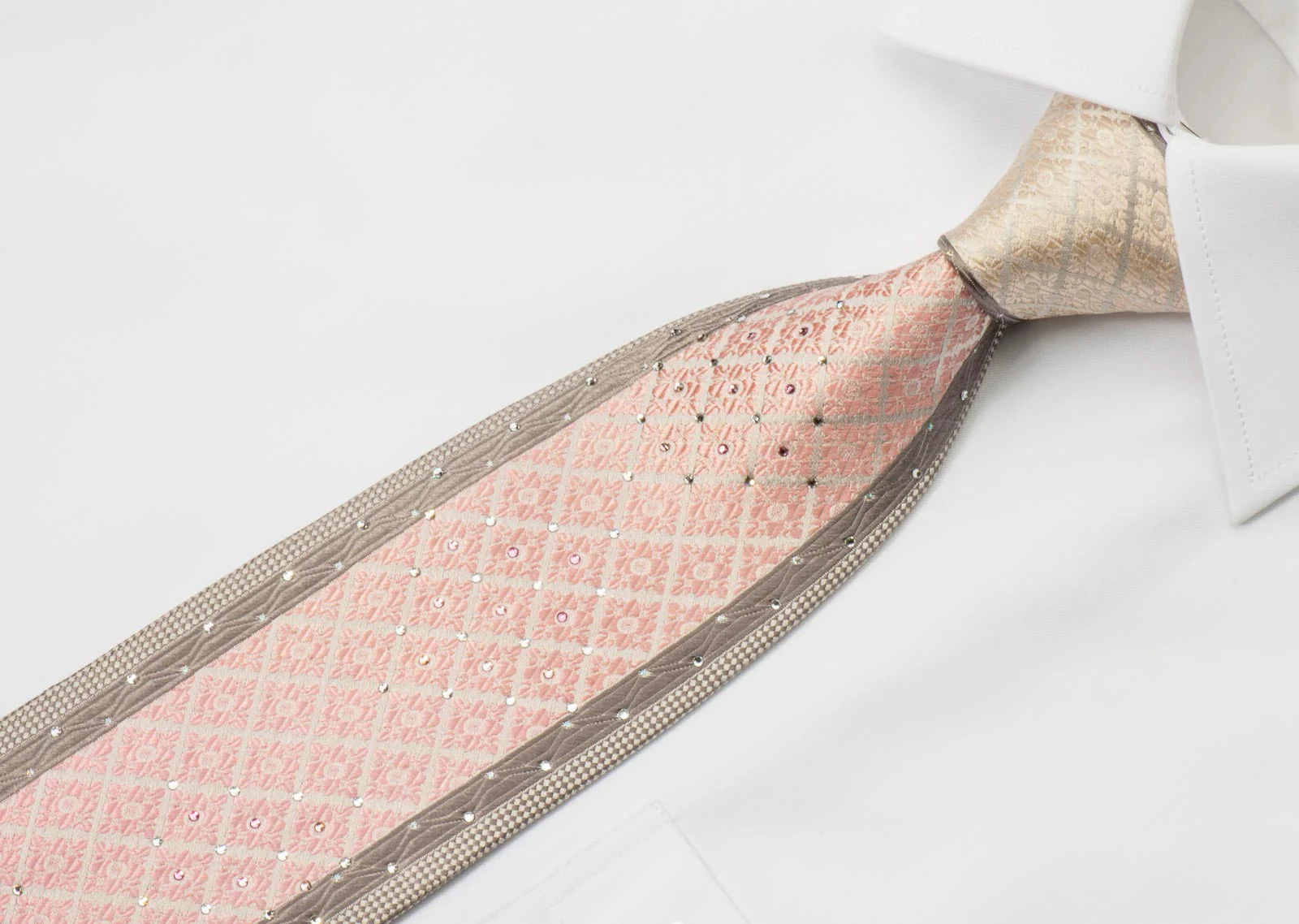 Pierre Cardin Men's Silk Tie Pink Cartouche On Silver With Rhinestones