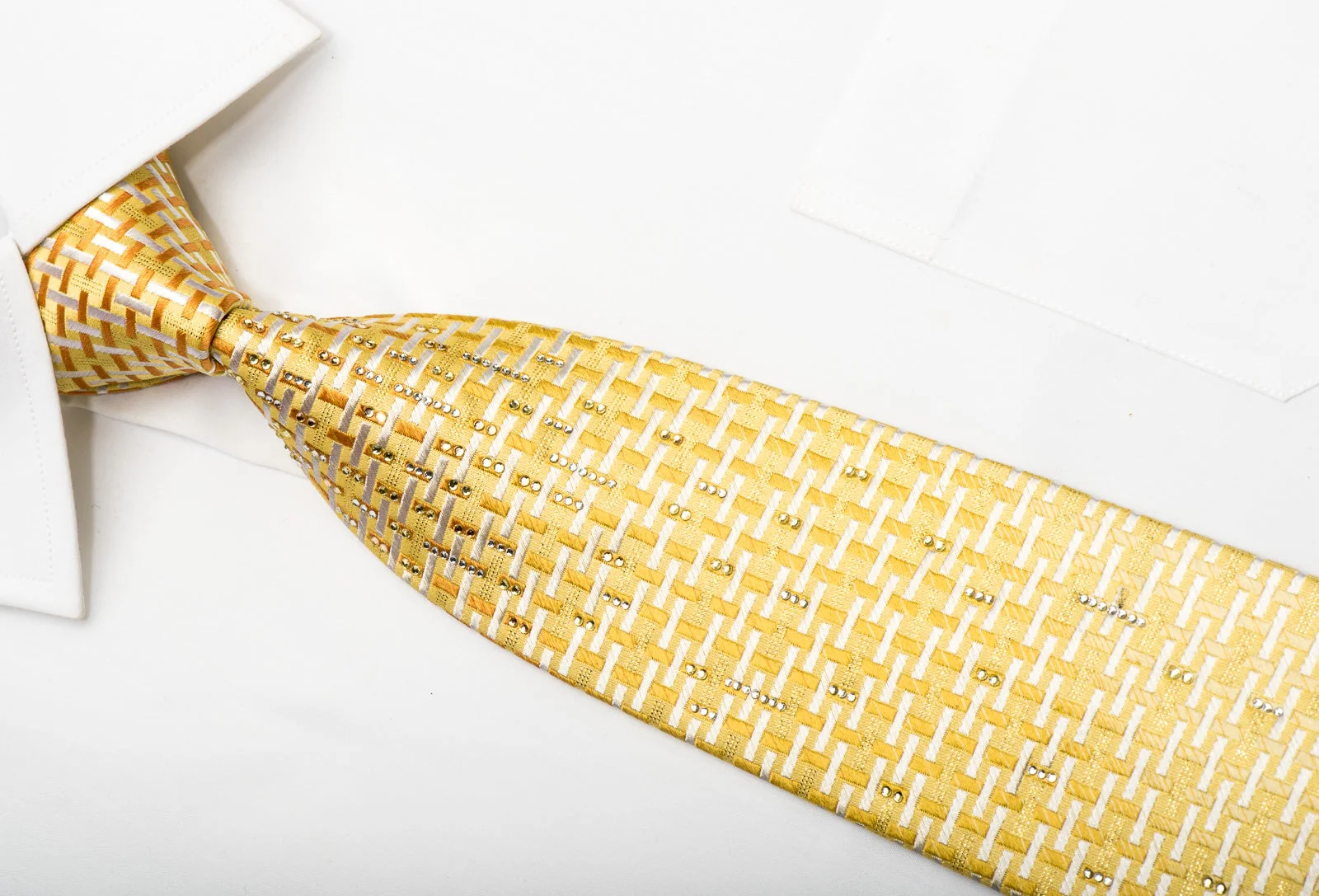 Pierre Cardin Men's Silk Tie Weave On Yellow Sparkling With Rhinestones - Image 2