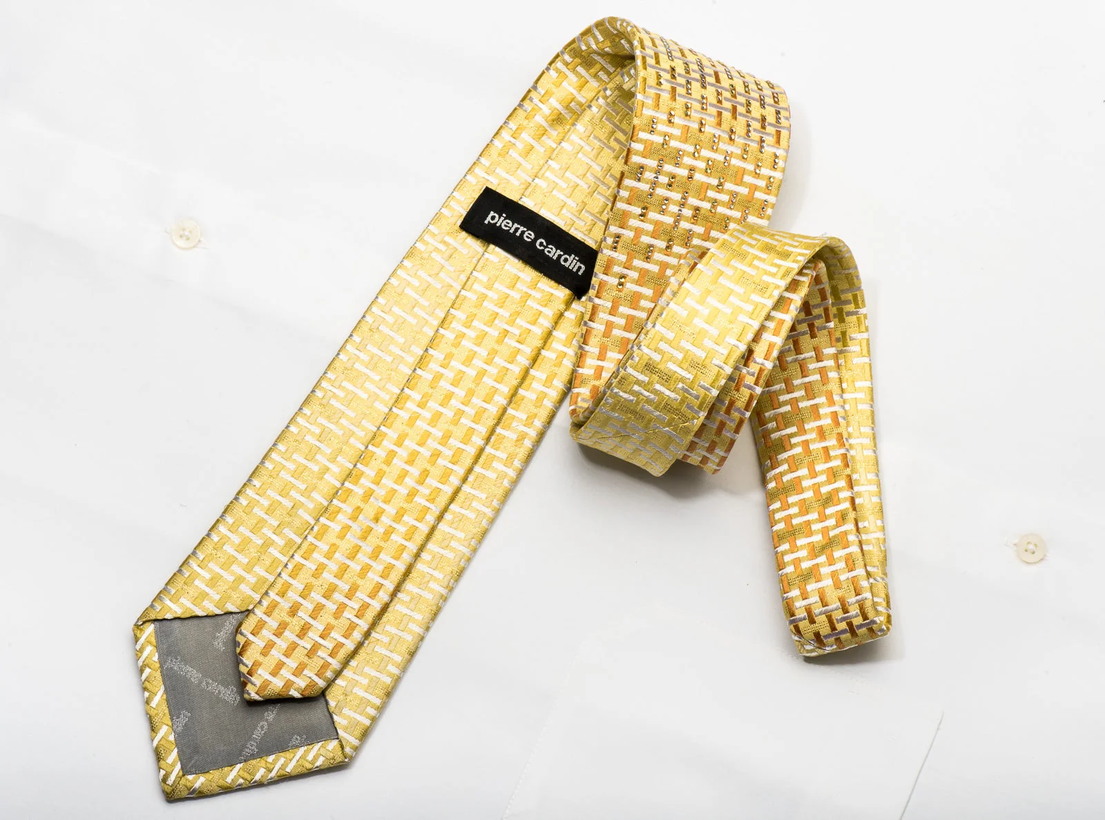 Pierre Cardin Men's Silk Tie Weave On Yellow Sparkling With Rhinestones - Image 4