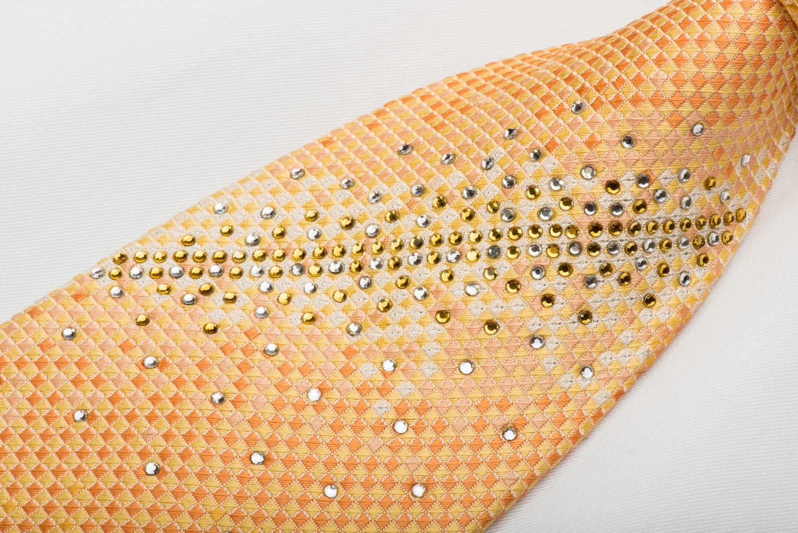 Pierre Cardin Men's Silk Tie Yellow Orange Micro Checkered Sparkling With Rhinestones - Image 2