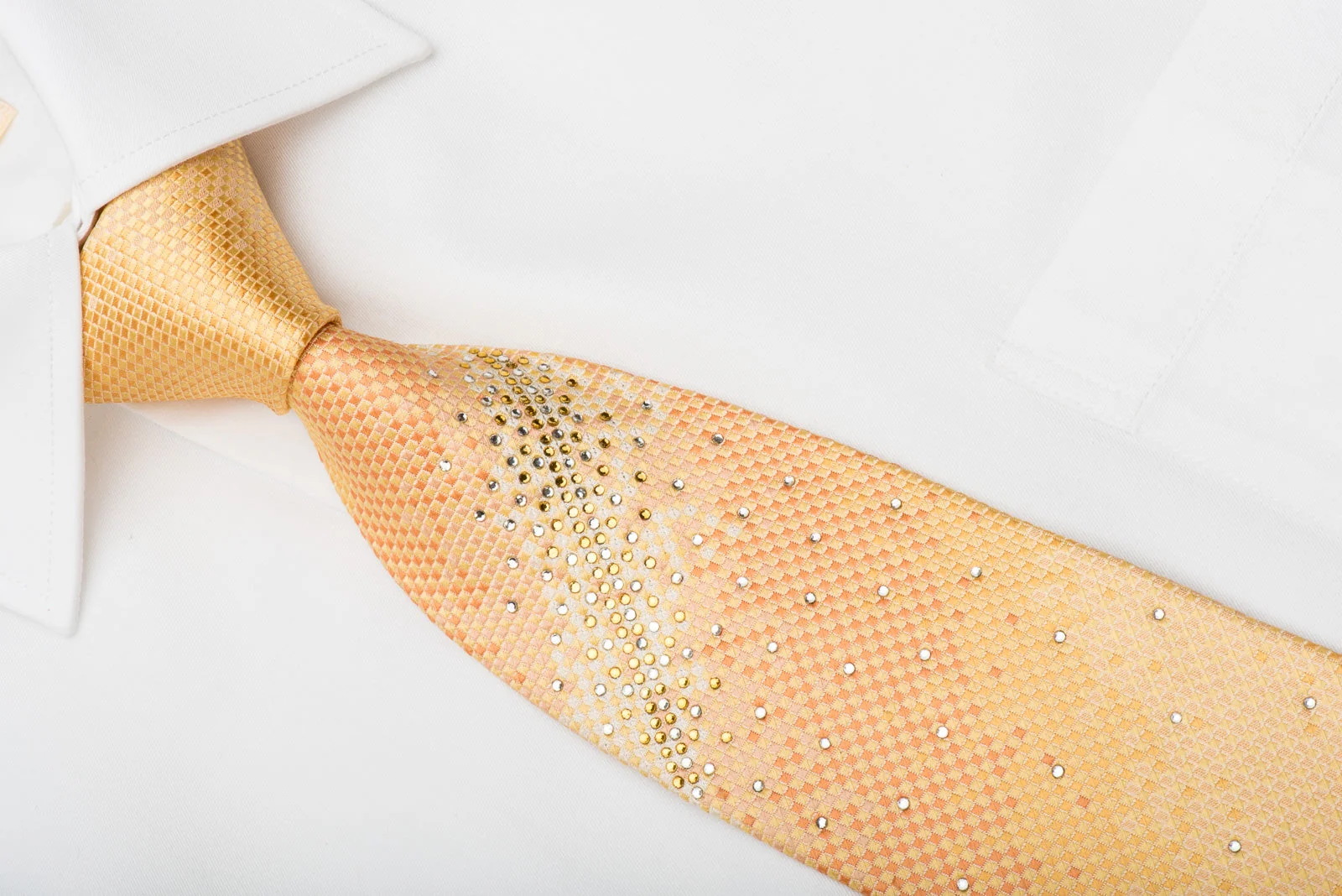Pierre Cardin Men's Silk Tie Yellow Orange Micro Checkered Sparkling With Rhinestones - Image 3