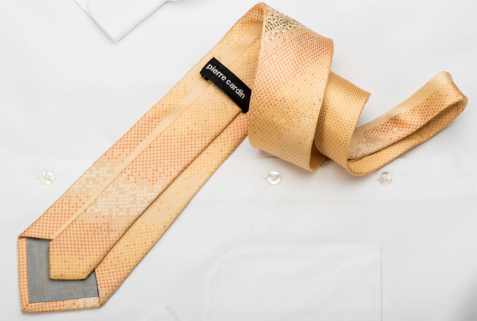 Pierre Cardin Men's Silk Tie Yellow Orange Micro Checkered Sparkling With Rhinestones - Image 5