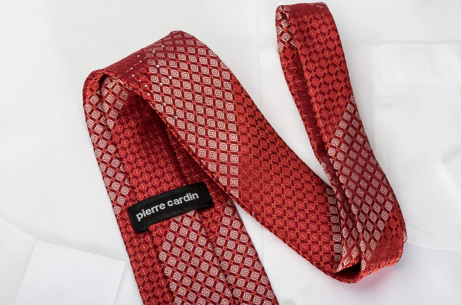 Pierre Cardin Rhinestone Burgundy Trellis On Crimson Red With Silver Sparkles - Image 3