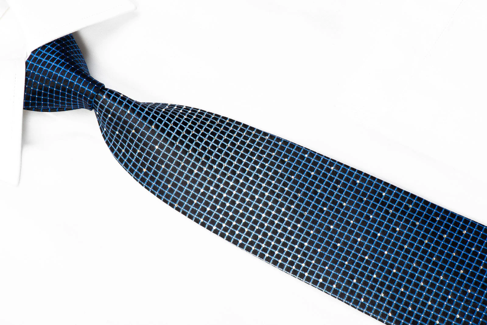 Pierre Cardin Rhinestone Necktie Blue Trellis On Navy With Sparkles - Image 2