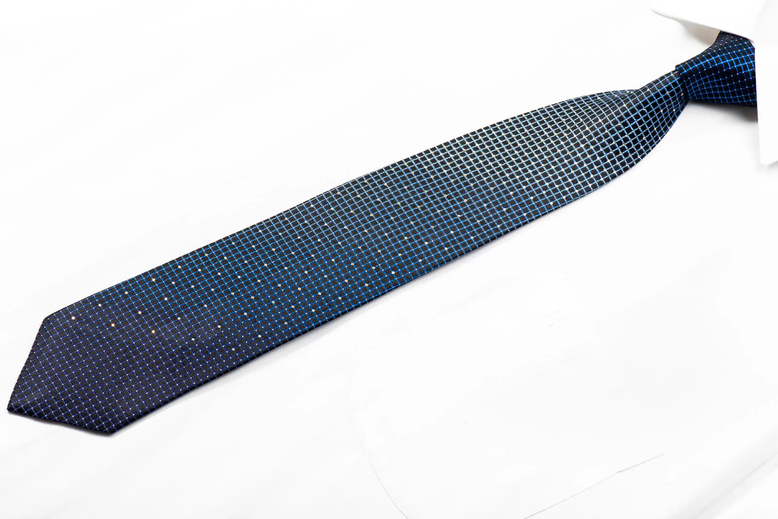 Pierre Cardin Rhinestone Necktie Blue Trellis On Navy With Sparkles - Image 4