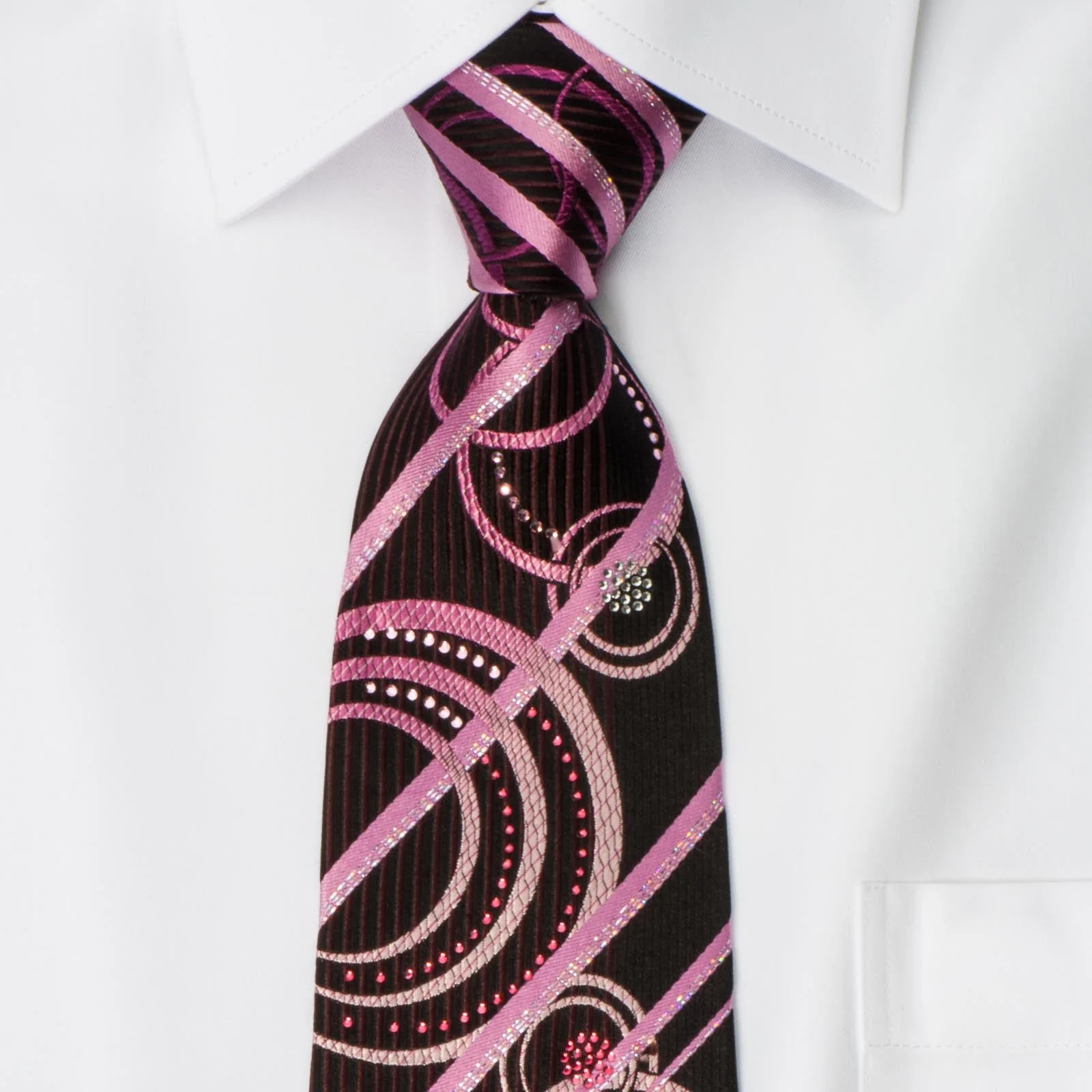 Pierre Cardin Rhinestone Necktie Geometric Circles On Purple With Silver Sparkles - Image 4