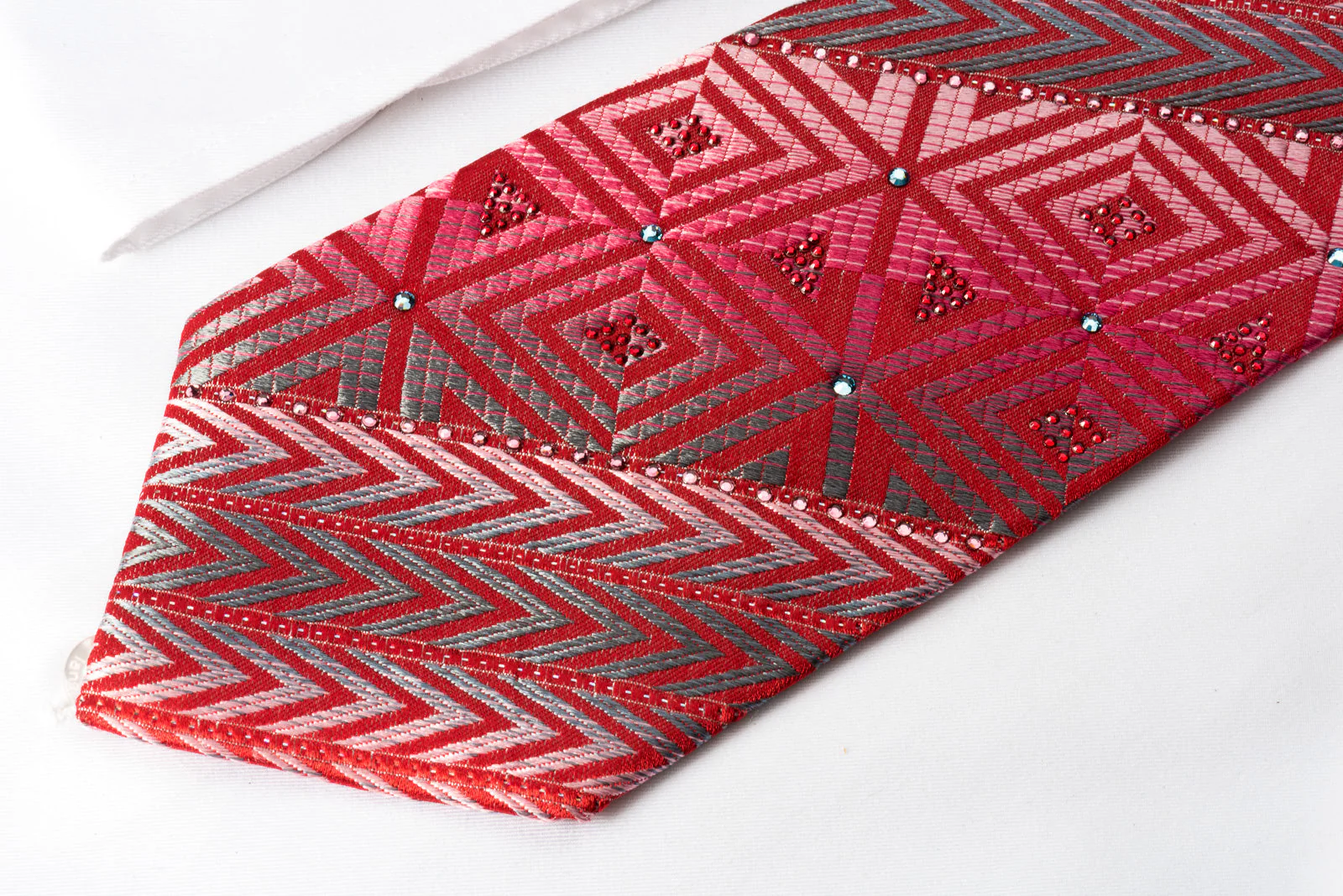 Pierre Cardin Rhinestone Necktie Silver Chevron On Red With Silver Sparkles - Image 3