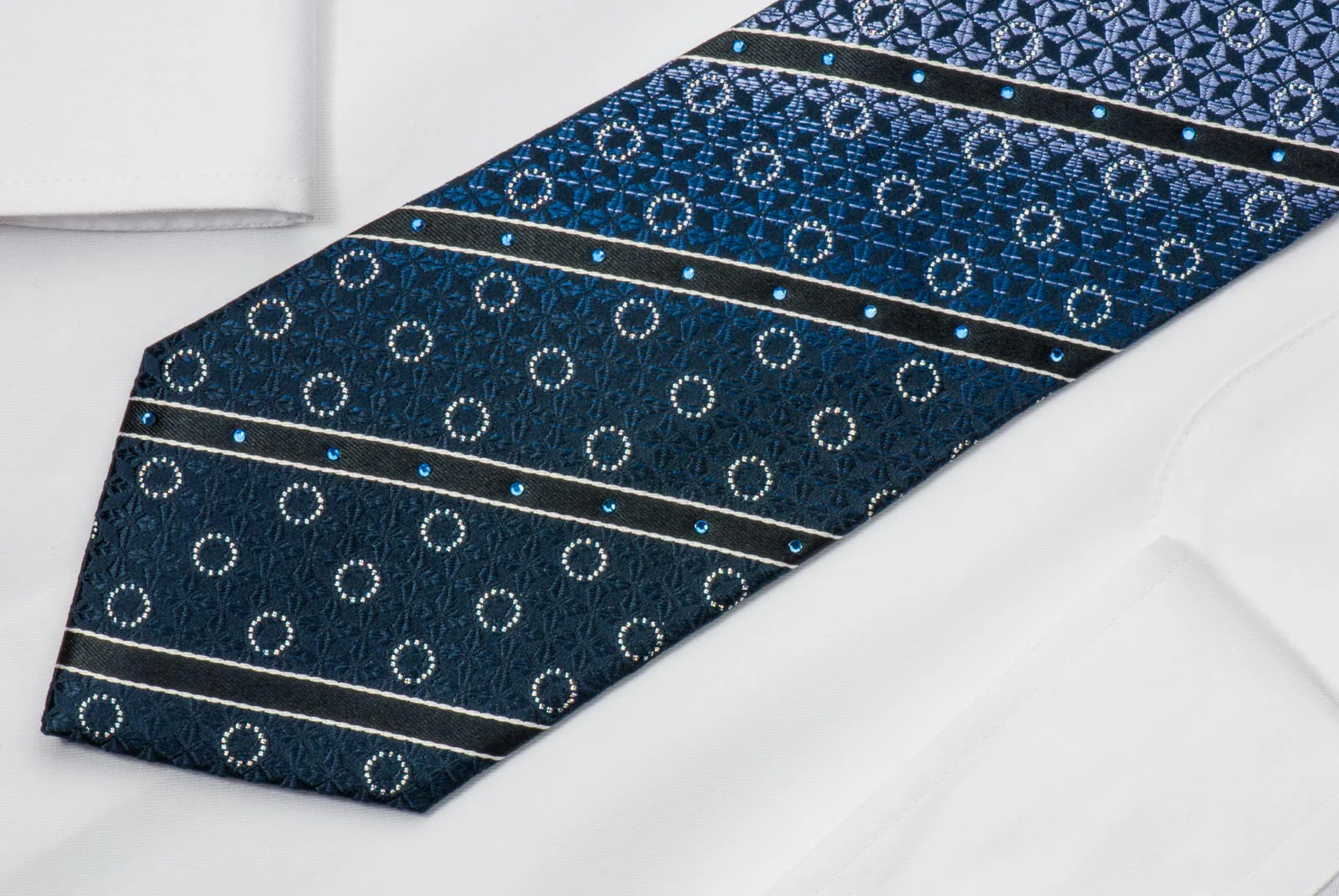 Pierre Cardin Rhinestone Necktie Stripes On Navy With Silver Sparkles - Image 4