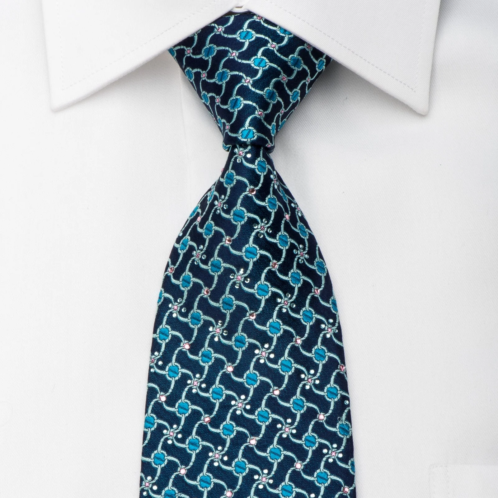 Pierre Cardin Rhinestone Necktie Trellis On Blue With Pink Sparkles