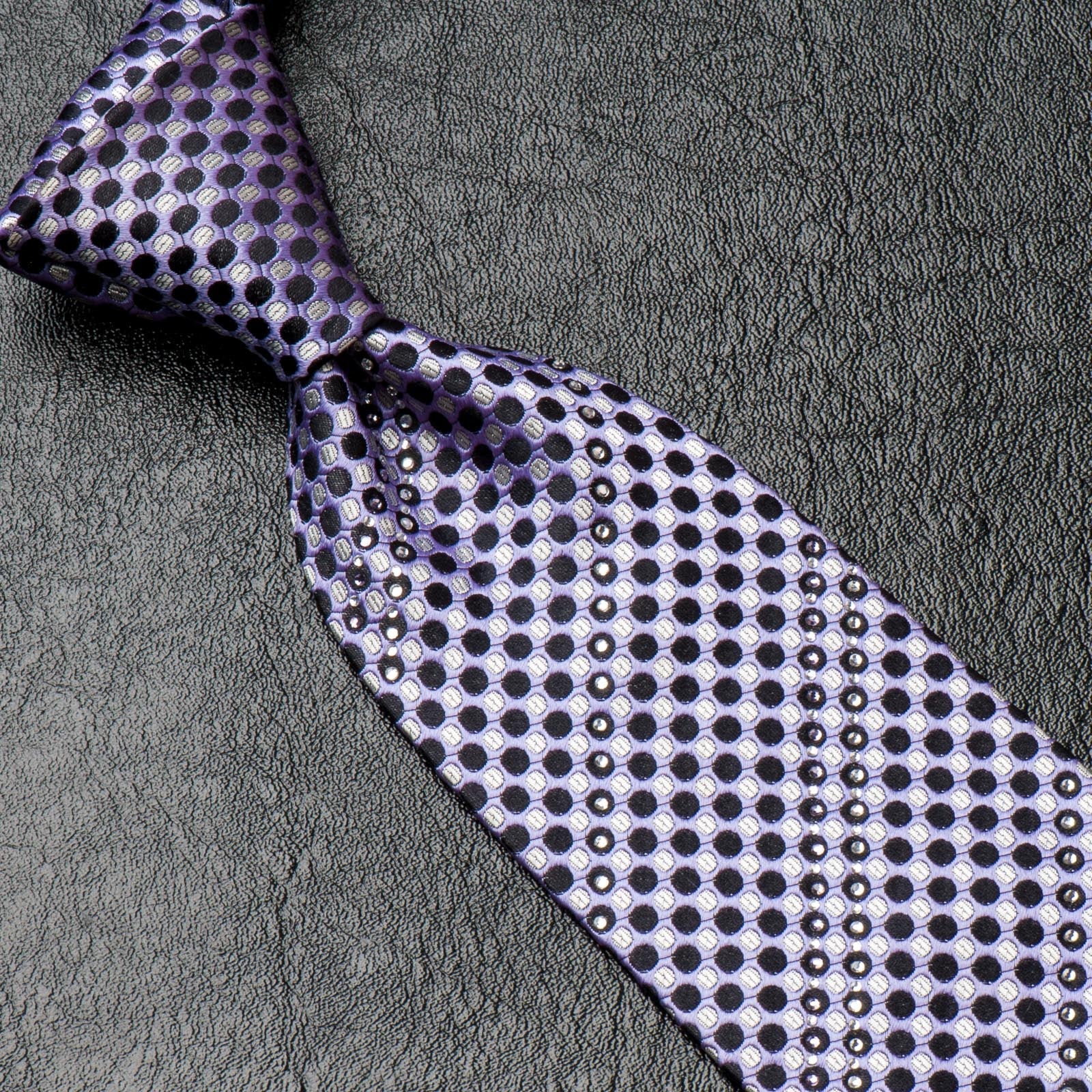 Pierre Cardin Rhinestone Silk Neck Tie Black Silver Dots On Mauve 3 1/4 Inch - Image 3