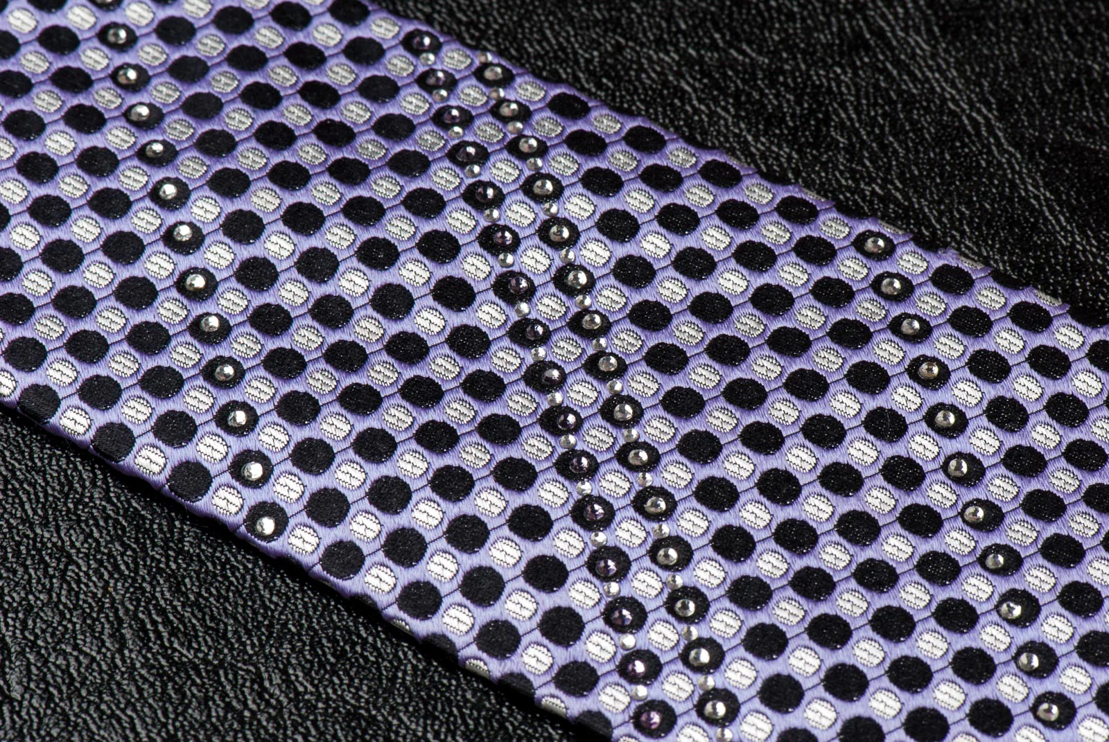 Pierre Cardin Rhinestone Silk Neck Tie Black Silver Dots On Mauve 3 1/4 Inch - Image 8