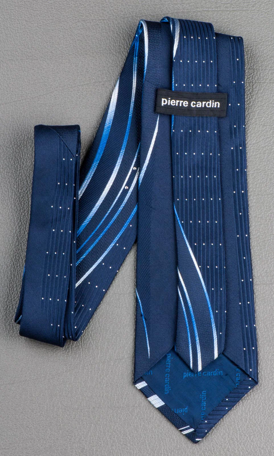 Pierre Cardin Rhinestone Silk Neck Tie Vertical Waves on Dark Blue 3 1/2 In - Image 5