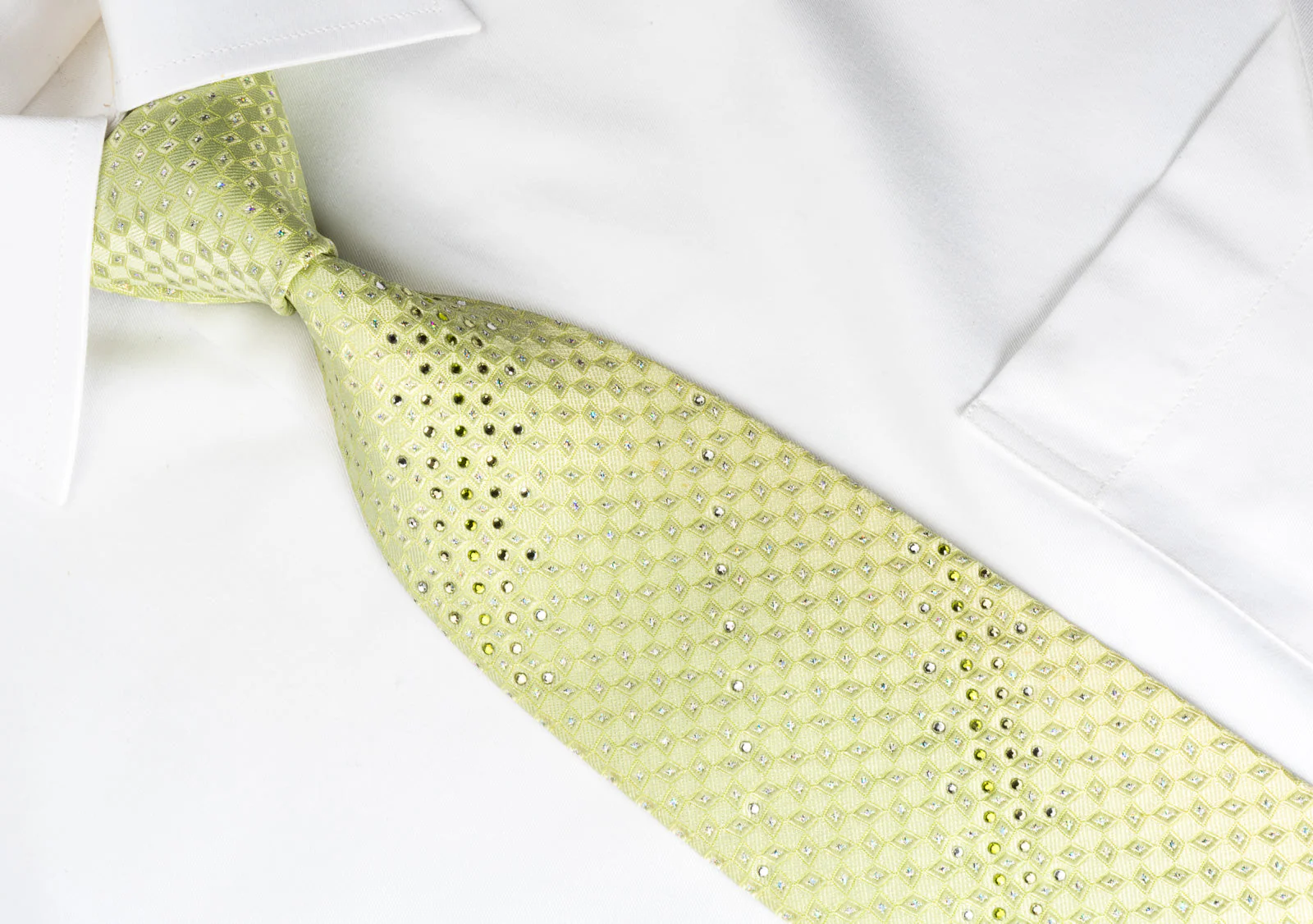 Pierre Cardin Rhinestone Silk Necktie Geometric On Green With Silver Sparkles - Image 2