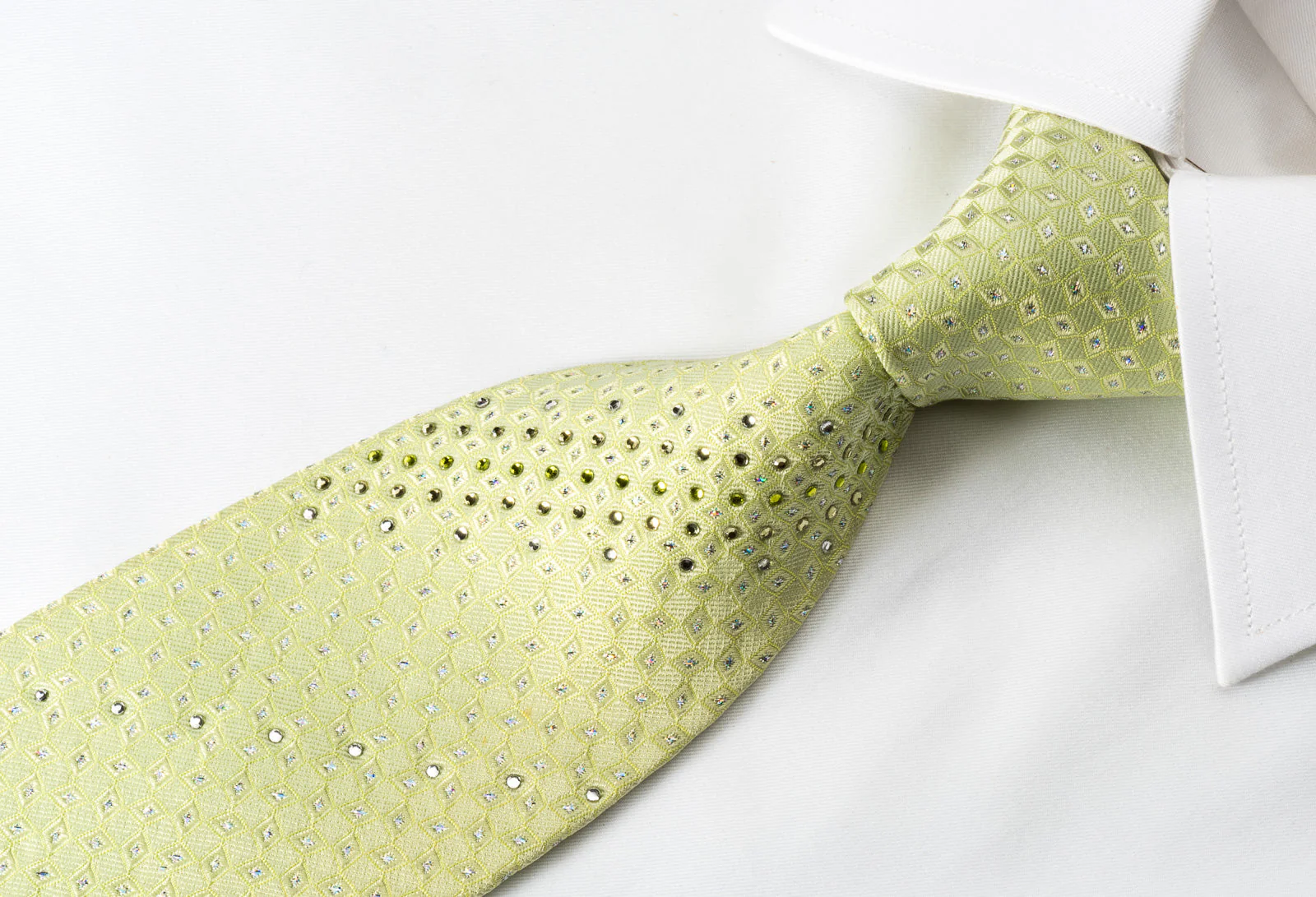 Pierre Cardin Rhinestone Silk Necktie Geometric On Green With Silver Sparkles - Image 3