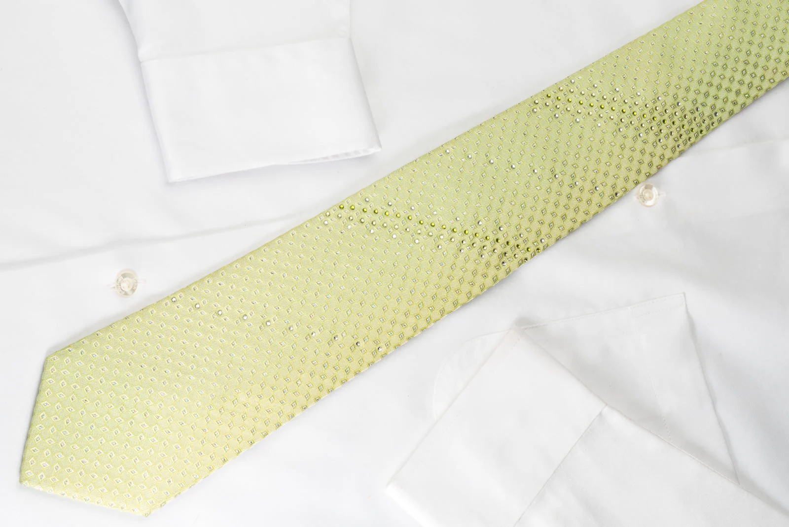 Pierre Cardin Rhinestone Silk Necktie Geometric On Green With Silver Sparkles - Image 5