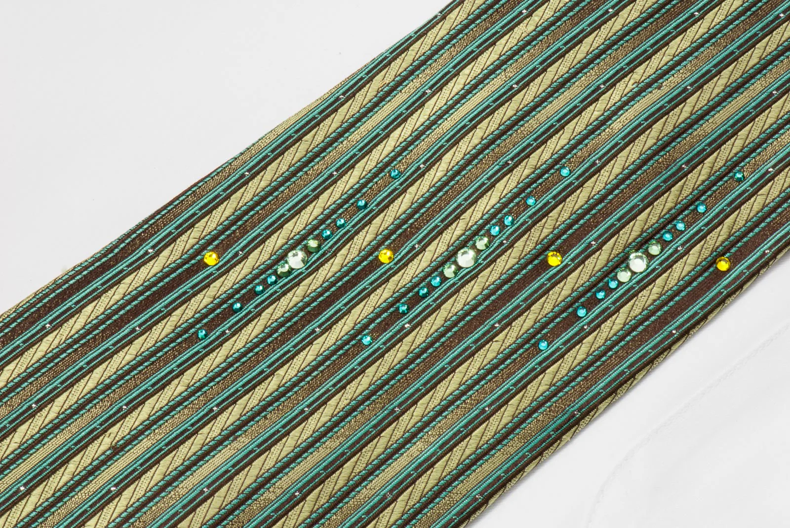 Pierre Cardin Rhinestone Silk Necktie Green Brown Vertical Stripes With Silver Sparkles - Image 5