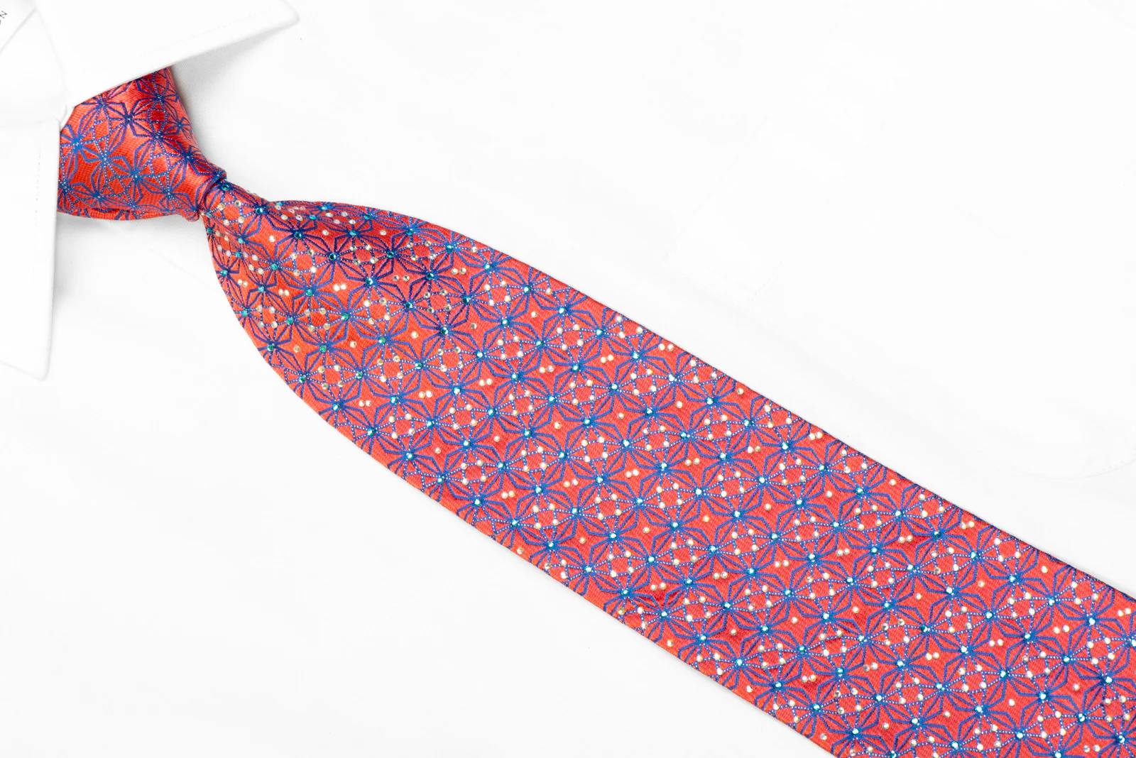 Pierre Cardin Rhinestone Silk Tie Blue Trellis On Pink With Sparkles - Image 2