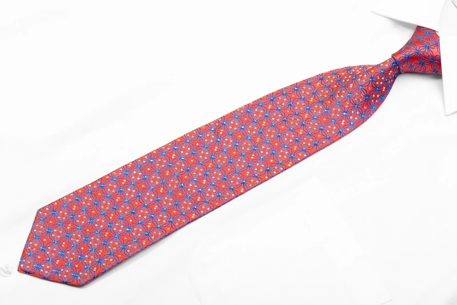 Pierre Cardin Rhinestone Silk Tie Blue Trellis On Pink With Sparkles - Image 3