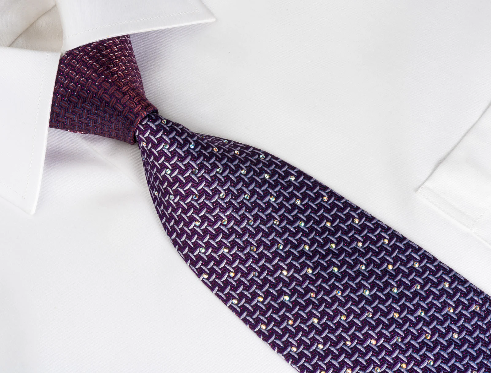 Pierre Cardin Rhinestone Silk Tie Silver Weave On Purple With Red Sparkles - Image 6