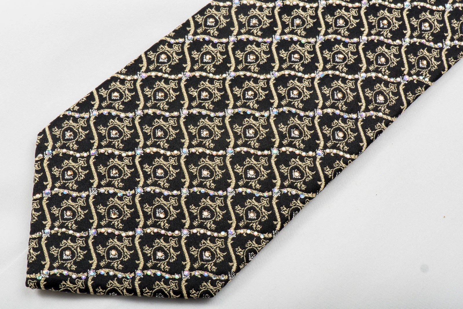 Golden Cartouche On Black Rhinestone Silk Tie With Gold Sparkles - Image 3