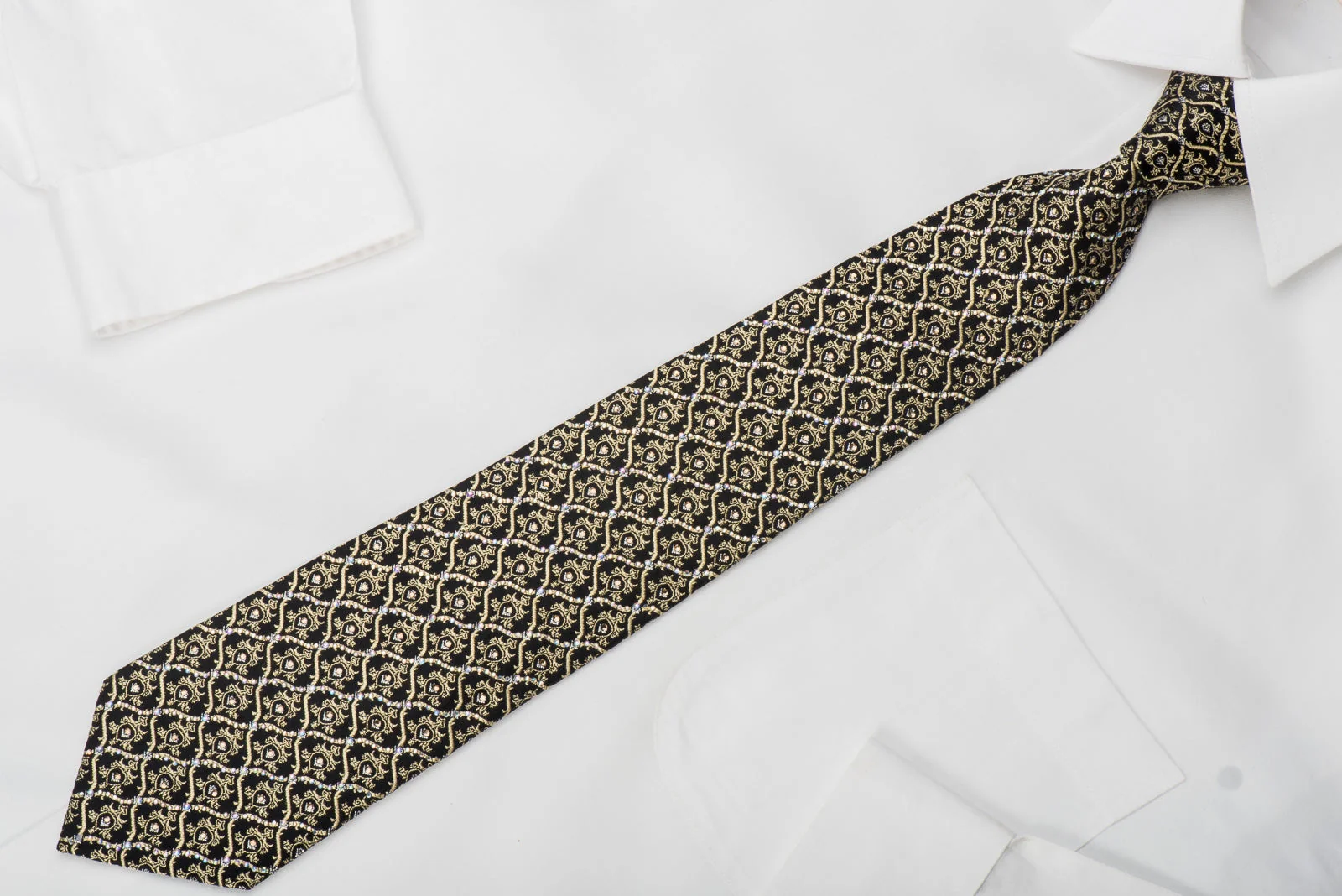 Golden Cartouche On Black Rhinestone Silk Tie With Gold Sparkles - Image 4