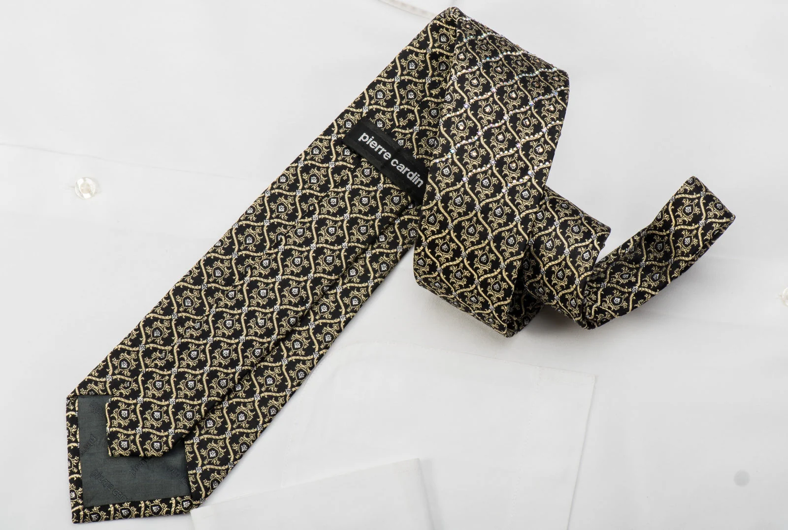 Golden Cartouche On Black Rhinestone Silk Tie With Gold Sparkles - Image 5