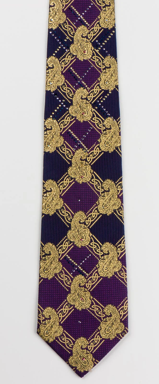 Pierre Cardin Rhinestone Tie Golden Paisley Harlequin On Purple With Golden Sparkles - Image 4