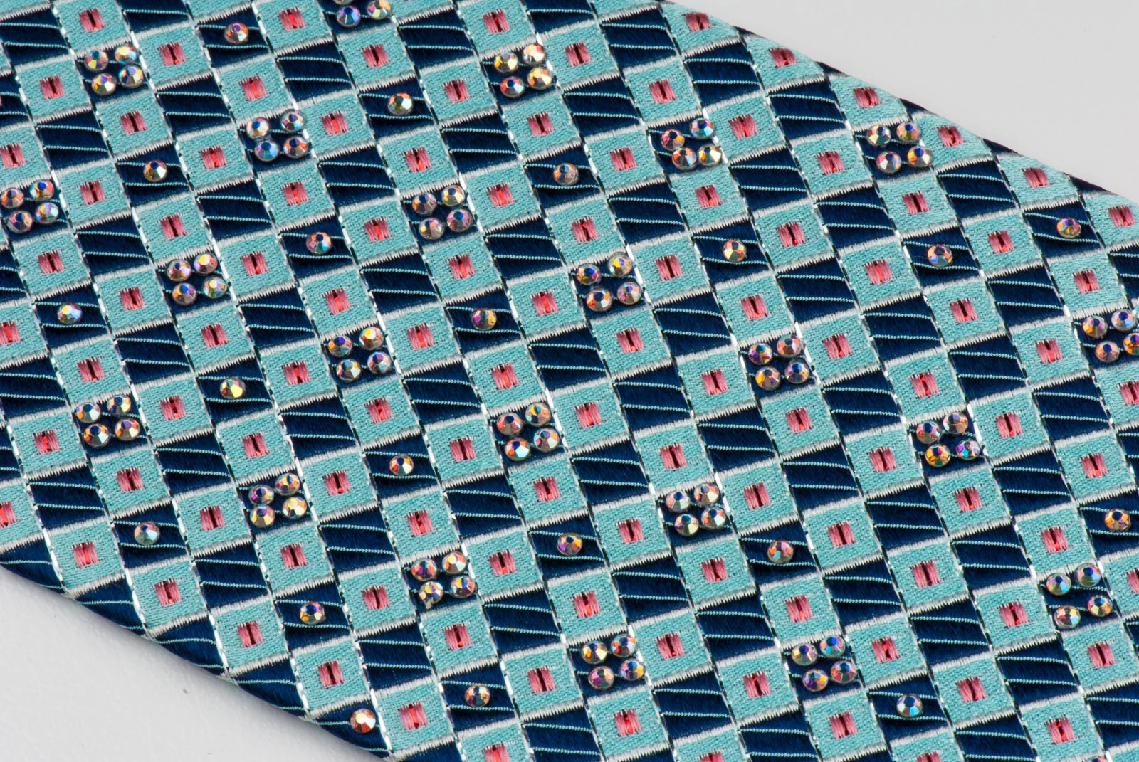 Pierre Cardin Silk Neck Tie Blue Checker Design With Rhinestones 3 1/4 Inch - Image 3
