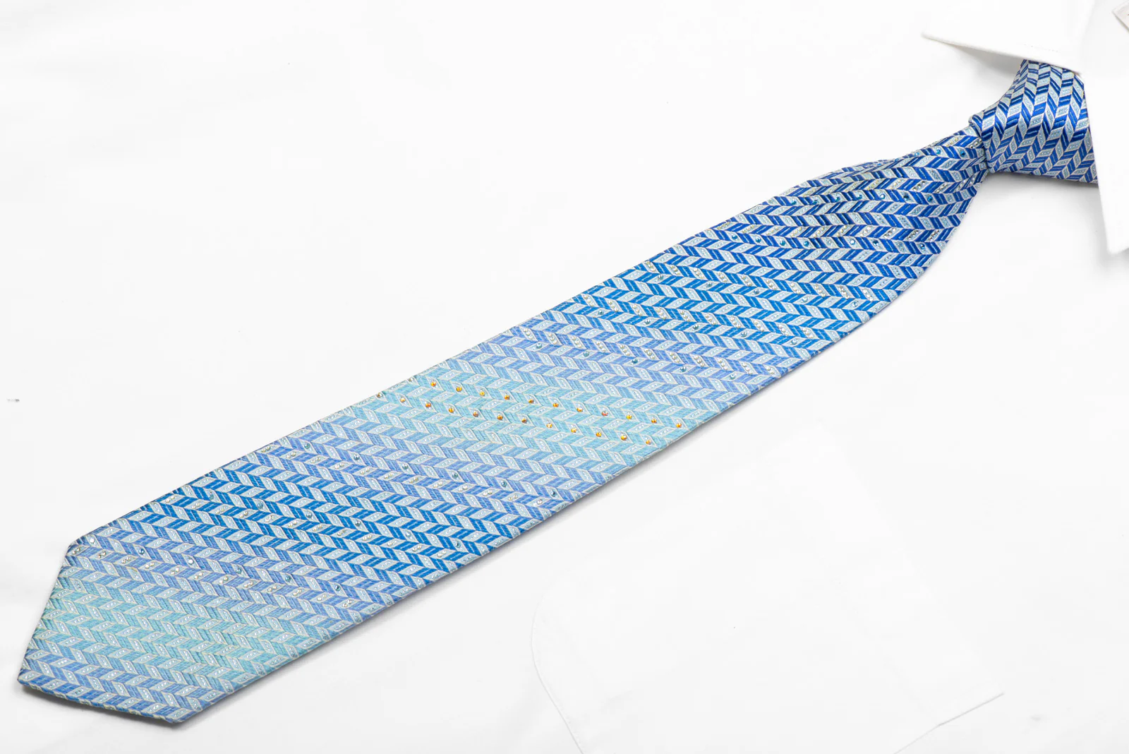 Pierre Cardin Silk Necktie Blue Herringbone With Silver Sparkles - Image 3