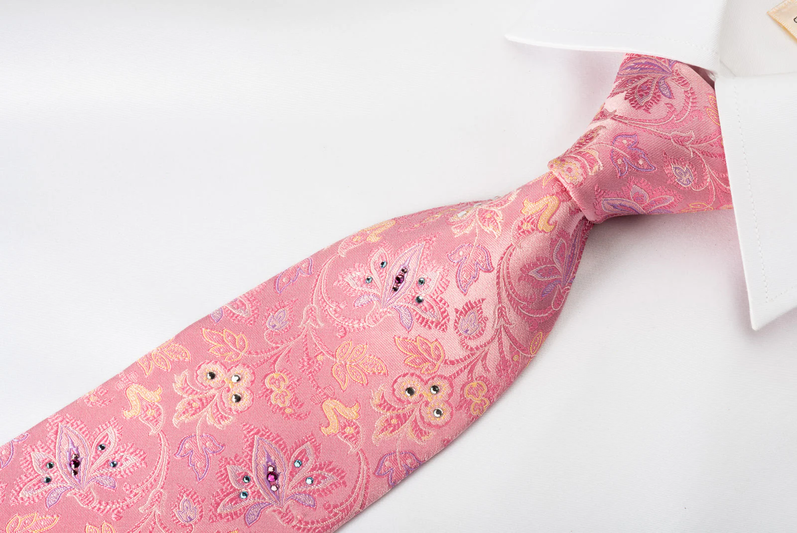 Pierre Cardin Silk Necktie Floral On Pink With Rhinestones - Image 3