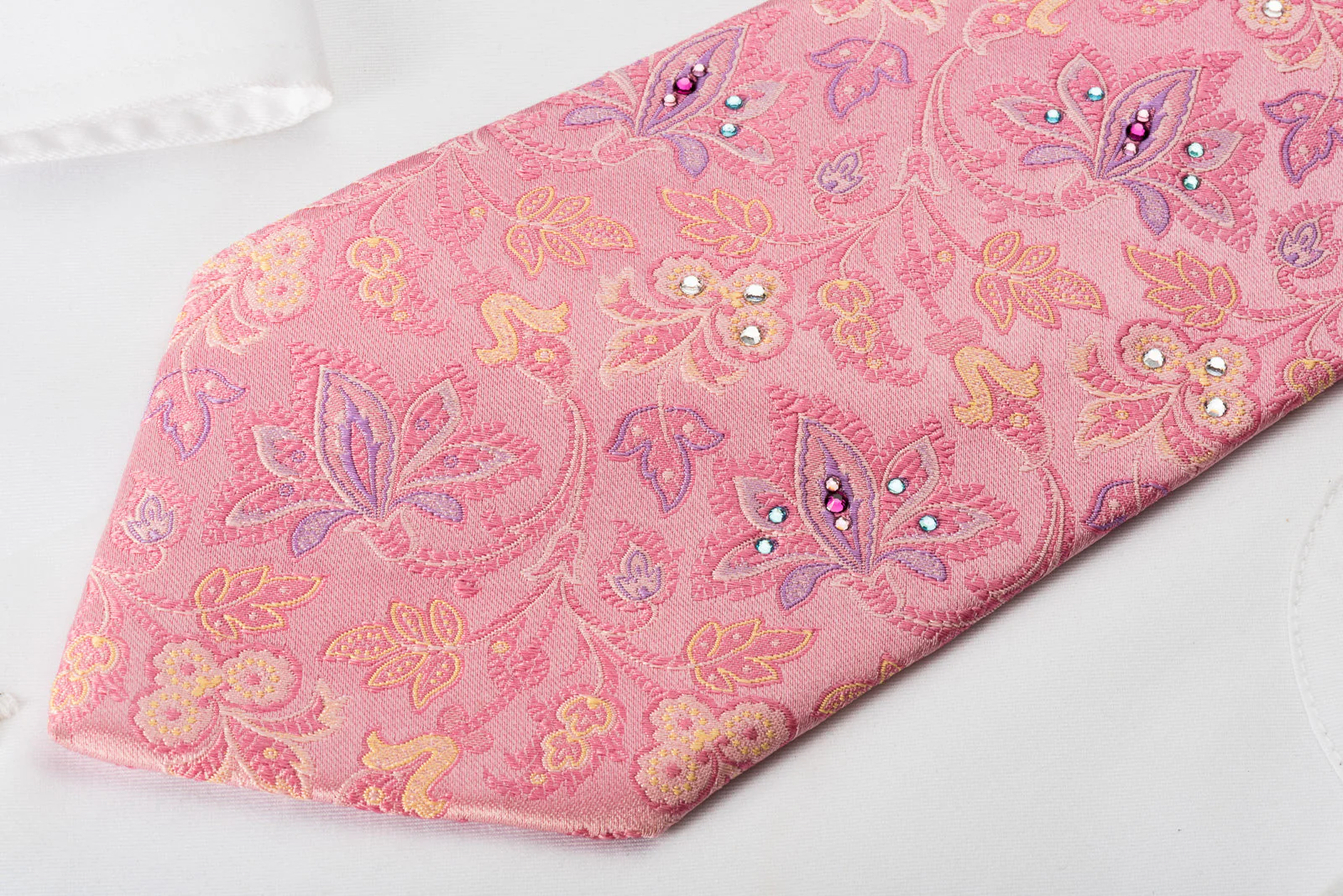 Pierre Cardin Silk Necktie Floral On Pink With Rhinestones - Image 7